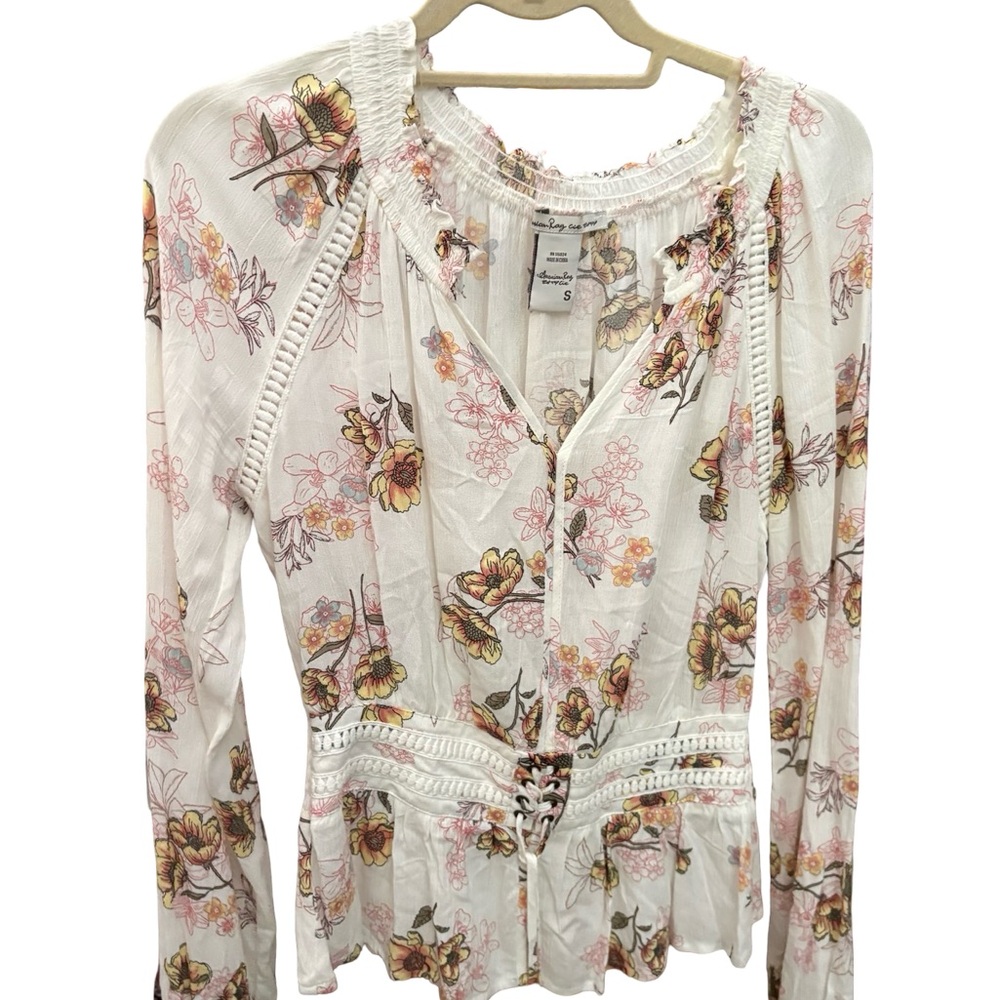 American Rag Cie Floral Long Sleeve Blouse - Boho Cottagecore Flowy Top